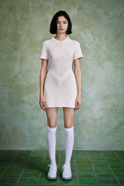 PERFORATED KNITTED ZIP DRESS (Baby Pink)